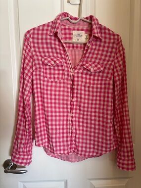 H&M Pink and White Gingham Button-Down Shirt